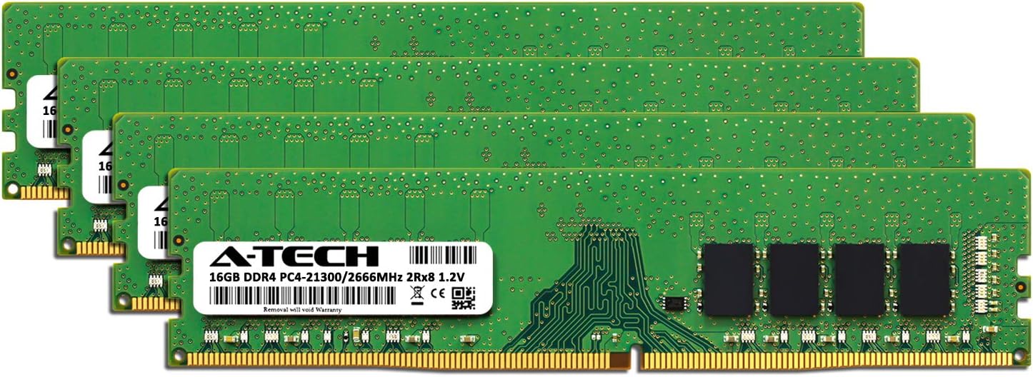 A-Tech 64GB Max RAM Kit for Dell XPS 8930 Tower - (4 x 16GB) DDR4 2666MHz PC4-21300 Non-ECC DIMM Desktop Memory Upgrade