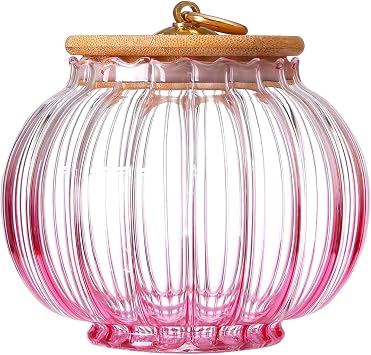 800ml Glass Pumpkin Jar With Lid Pumpkin Glass Container for Candy Sugar with Wooden Lid Pink