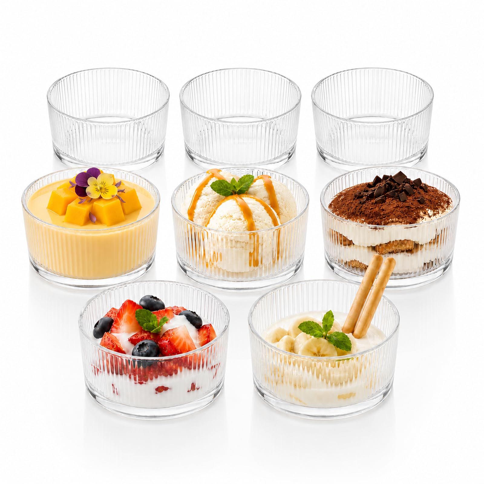 KihhonTech 8 Pack Small Glass Dessert Bowls 200ml/6.5oz