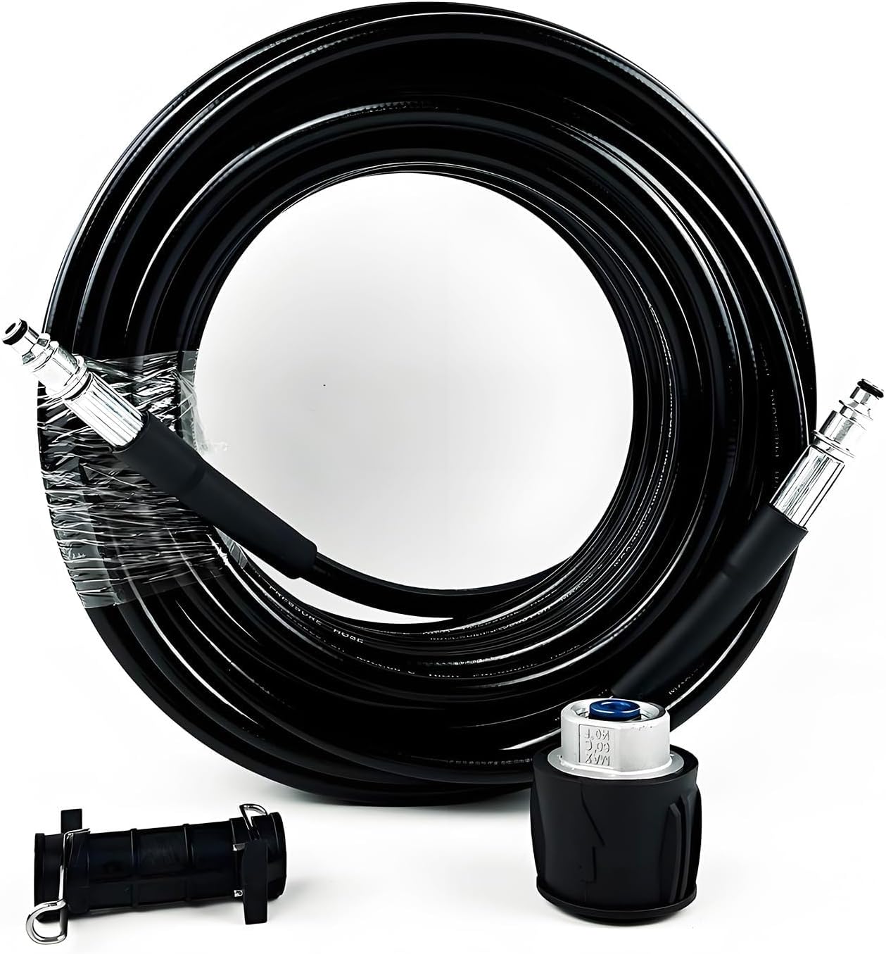 Black High-Pressure Hose 3800PSI 32FT/64FT/95FT/128FT/160FT Alloy-Reinforced PVC Water Pipe M22-14mm Quick-Connect for Bosch Karcher Nilfisk & More for Car Washing & Industrial Cleaning(Black,128FT)