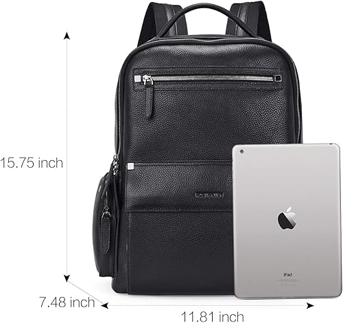 Miniatura 2 de BOSTANTEN Mochila de cuero para hombre, mochila para computadora portátil de 15,6 pulgadas, bolsa de viaje para universidad, 3-guijarro negro, Cuero