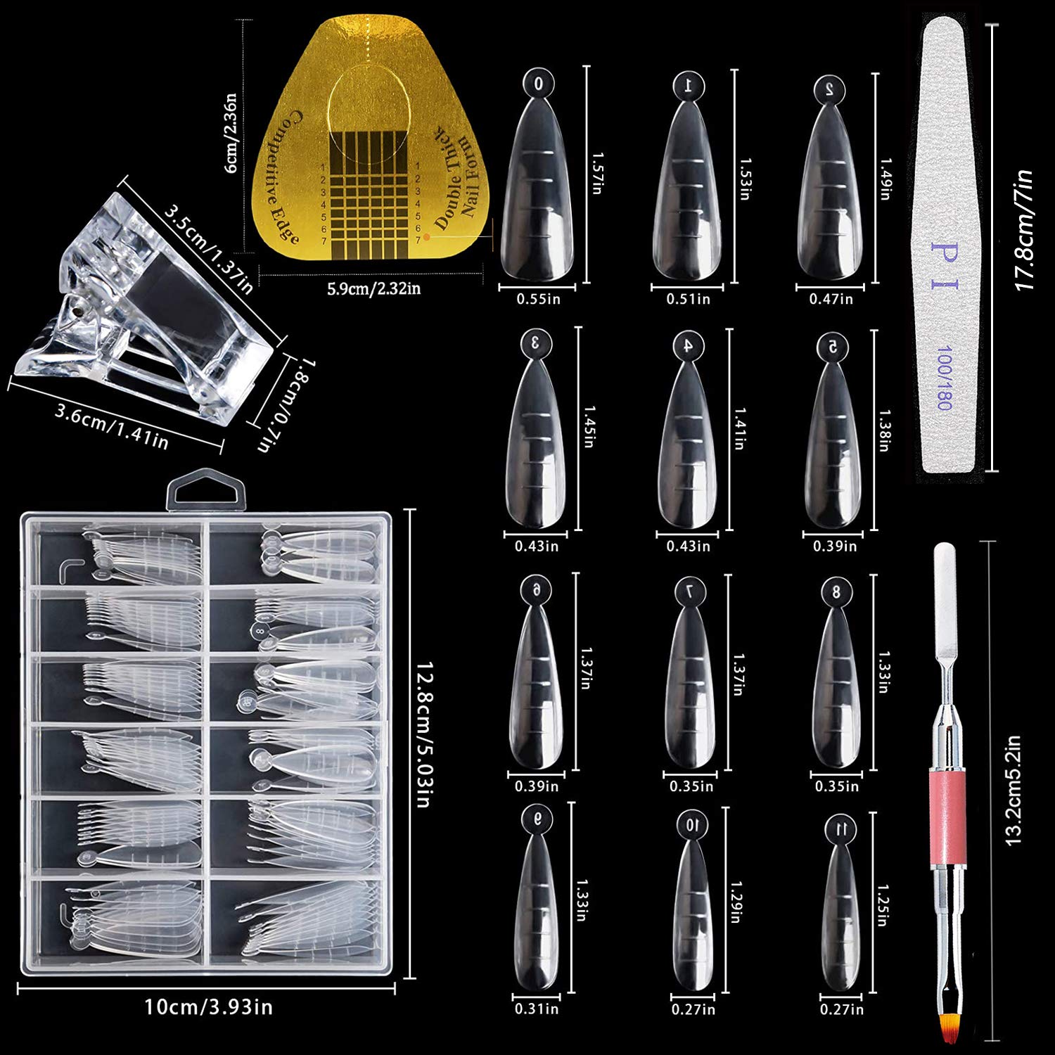 Kalolary 120PCS Clear Nail Dual Forms Tips Sets with 50pcs Nail Art Forms Stickers, 1pcs Dual-Ended Nail Brush, 1pcs Nail File and 5pcs Nail Tips Clips for Acrylic Nails Extension