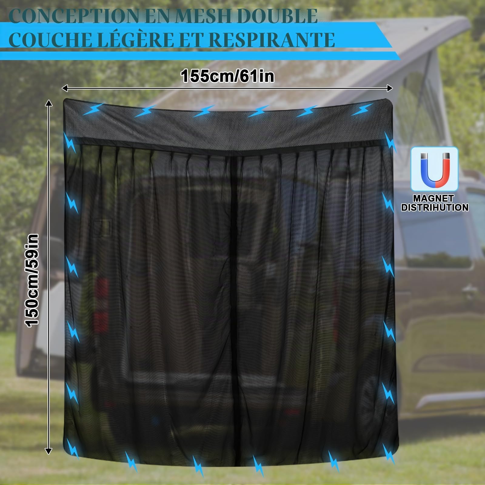 Moustiquaire Auto Remplacement pour Citroen Jumpy/Toyota ProAce/Peugeot Expert 2016-2025, Moustiquaire pour Porte Arrière de Voiture, Magnétique Monocouche, Insectes Respirants pour Camping