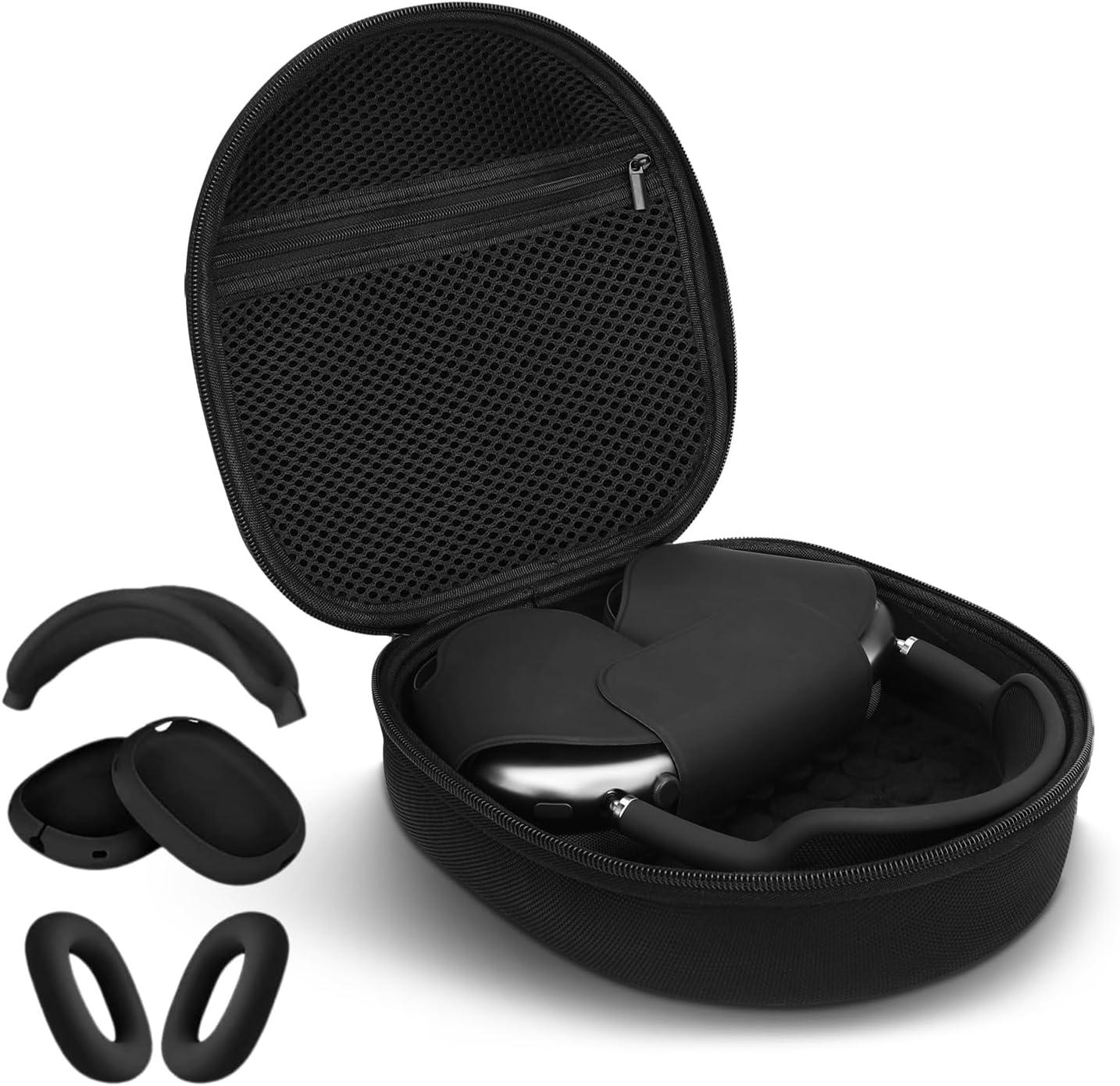 3 in 1 Silicone Cover and Case for Apple Airpods Max 2/ Airpods Max Headphones, AirPods Max Hard Case and Anti-Scratch Ear Pad Case/Ear Cups/Headband Covers Accessories (Black)