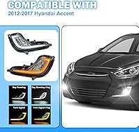 Vista 6 de Compatible con luces antiniebla Hyundai Accent 2012-2017 con DRL y intermitente, kit completo con interruptor y arnés (versión LED)