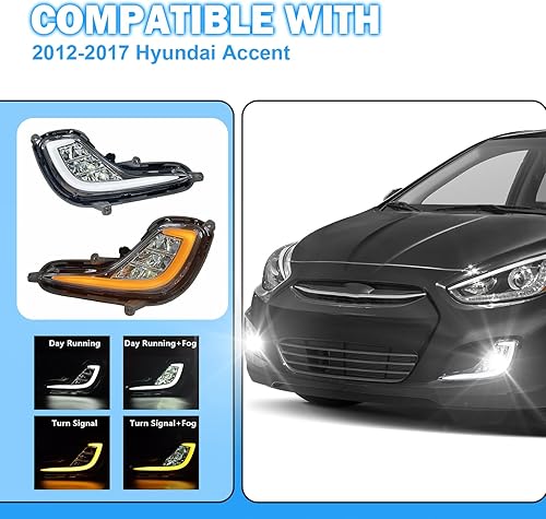 Miniatura 6 de Compatible con luces antiniebla Hyundai Accent 2012-2017 con DRL y intermitente, kit completo con interruptor y arnés (versión LED)