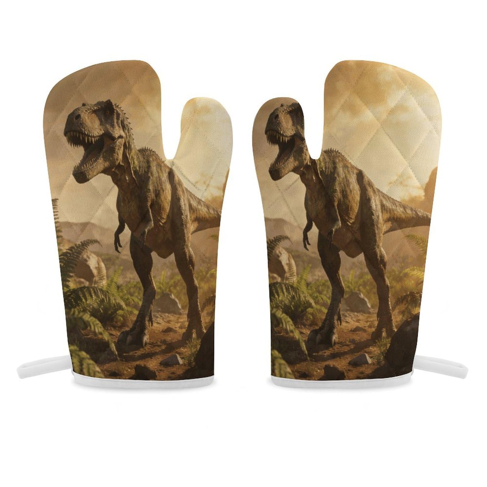 Dinosaur Oven Mitt Heat Resistant Potholder Set,Durable Oven Gloves for Gifts,Glove Pot Holder for Cooking Baking Grilling BBQ