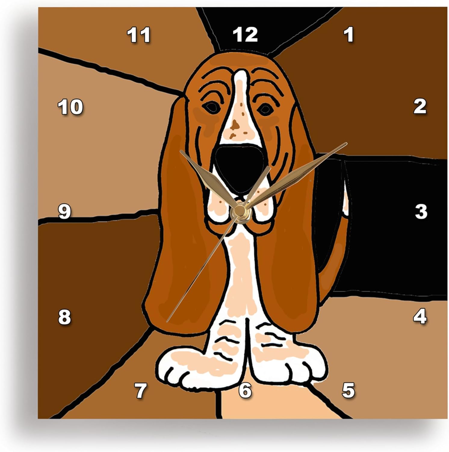 3dRose Wall Clock Silent - 15 inch - Funny Basset Hound Puppy Dog Art - Dogs