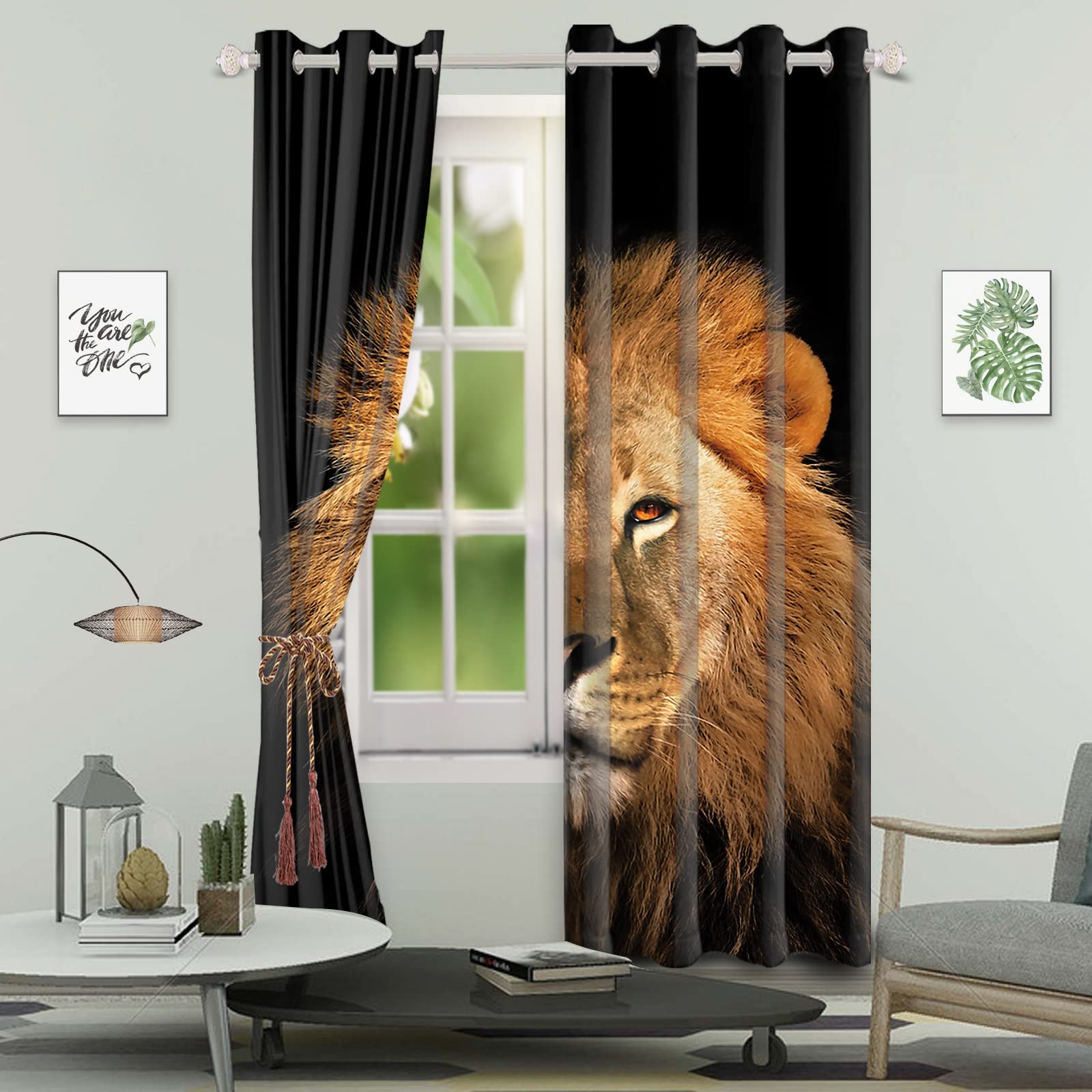 DORCEV Lion Blackout Window Curtains Safari Animal Wildlife Black Curtains for Bedroom Living Room Decor Kids Boys Room Darkening Window Drapes Treatments Decor with Grommets,26x63 inch,2 Panels