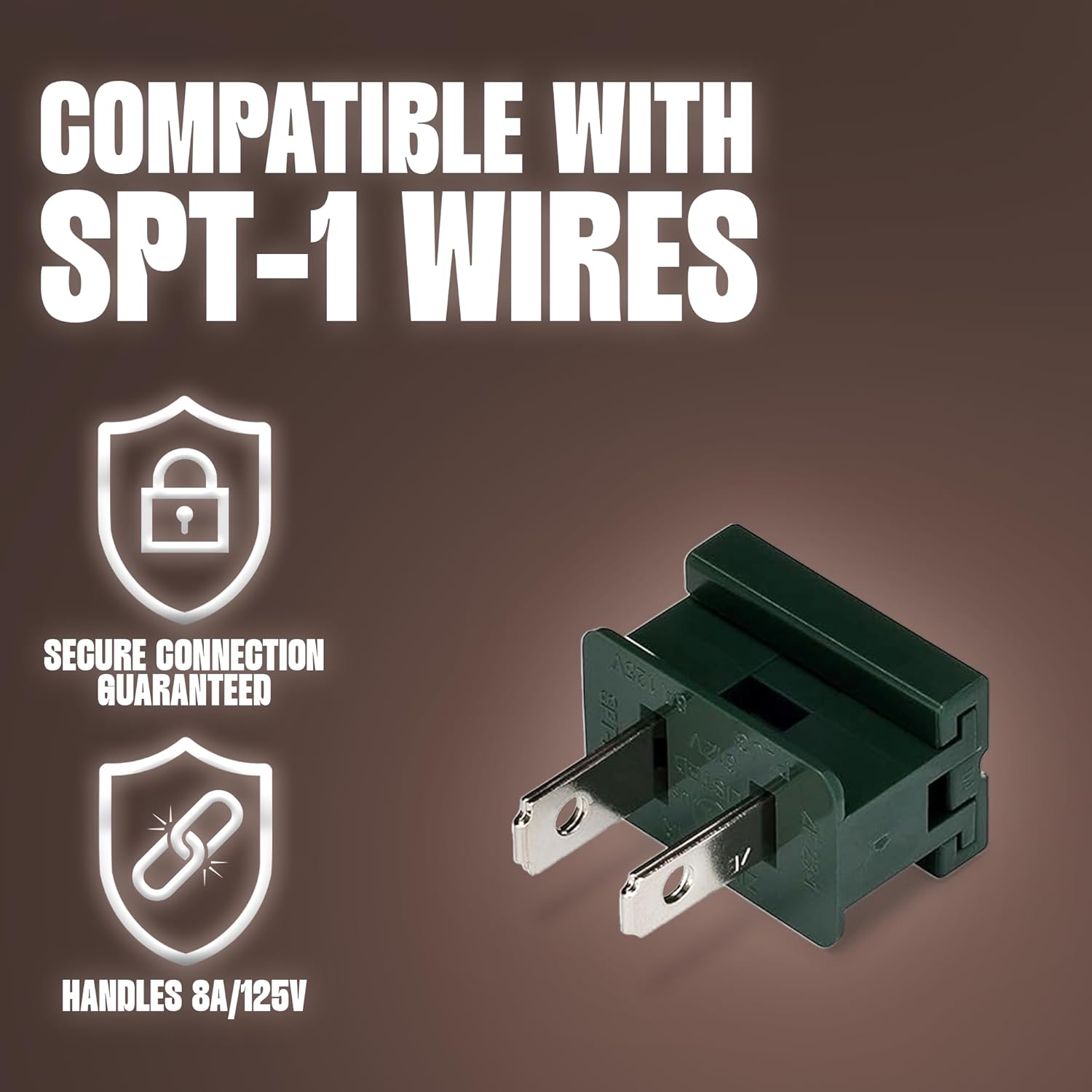 HLO Lighting Male Green Slip Plug for SPT-1 Zip Cord | Vampire Plug for Christmas Lights | 50 Pack