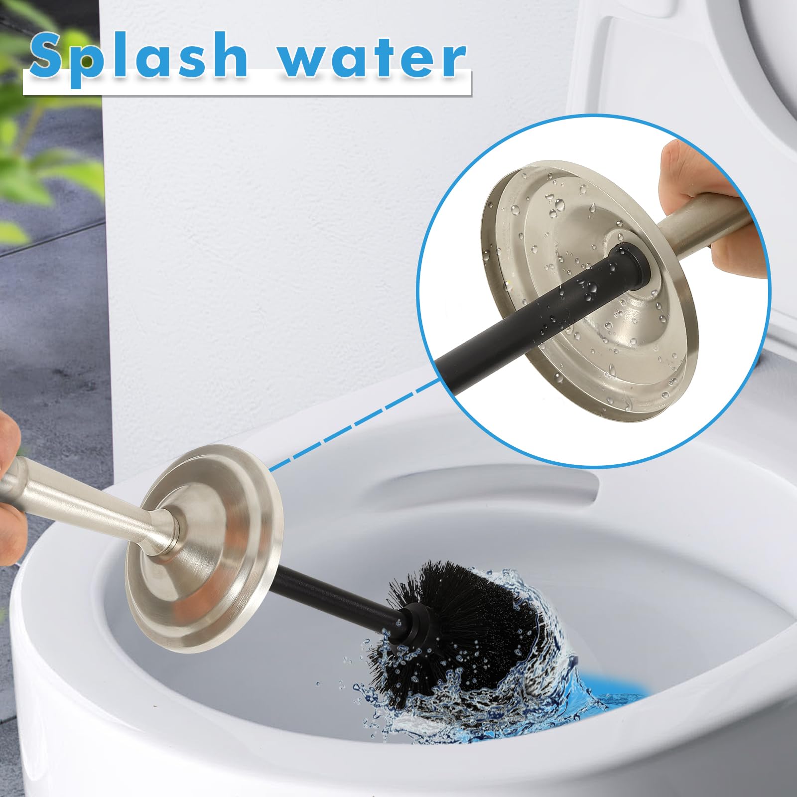 Escobilla de inodoro y soporte de acero inoxidable de níquel satinado, cepillo de inodoro con mango largo para baño, cepillos de inodoro, ahorro de espacio, cepillo cubierto, duradero, limpieza