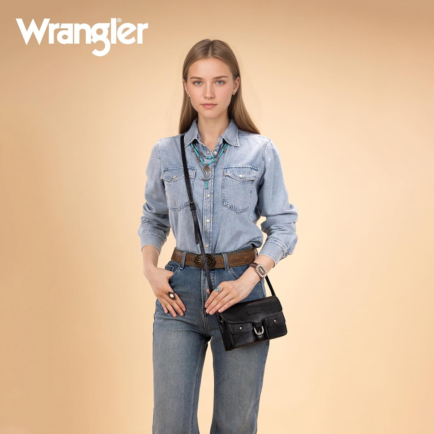 Wrangler Crossbody Wallet Purses Multi-function Card Holder Small Purse with Double Zipper - Image 2