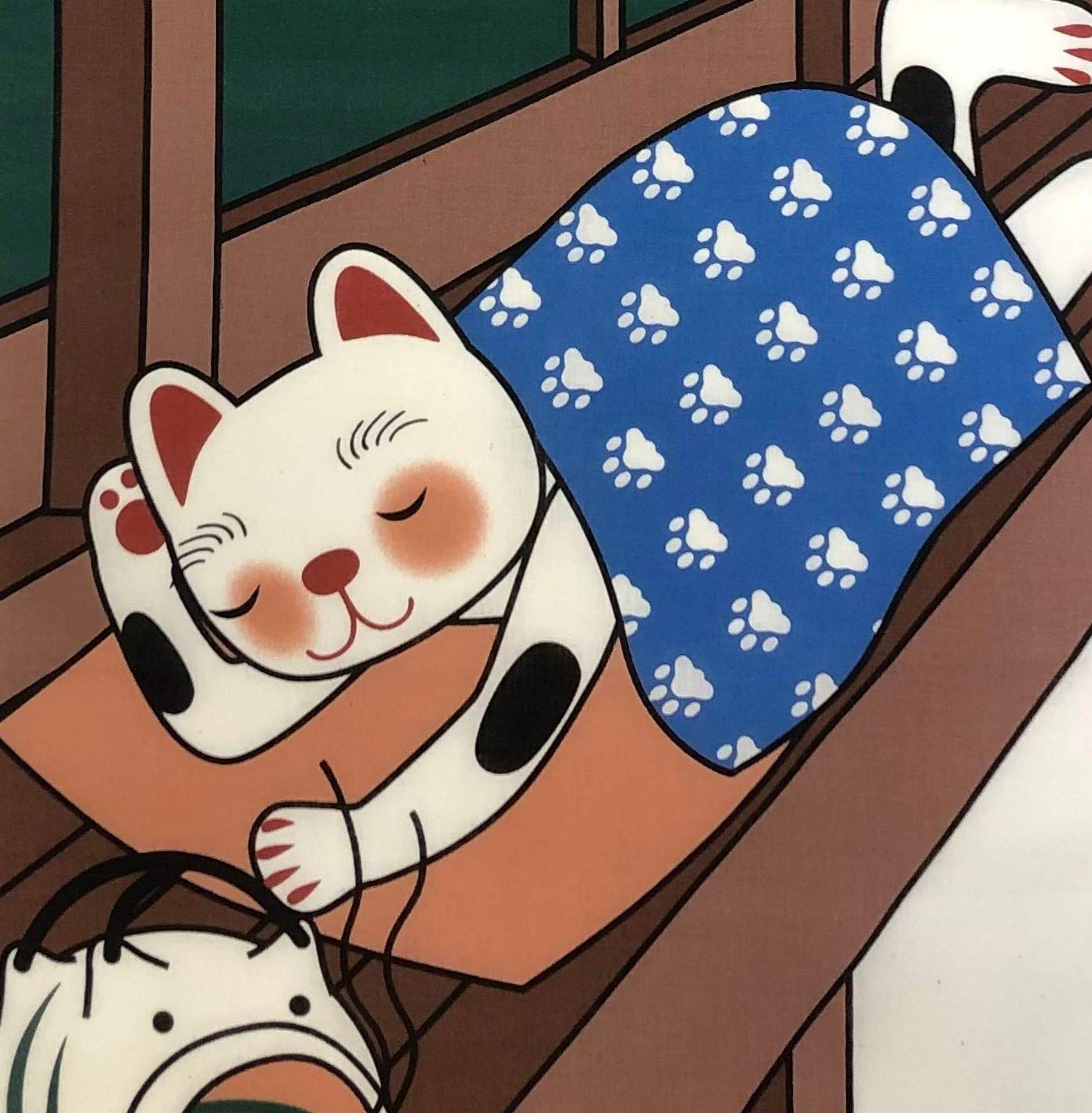 福招き猫◆手拭い◆夏休み Amazon｜ヤギセイ 福招き猫シリーズ 捺染手ぬぐい 『お昼寝