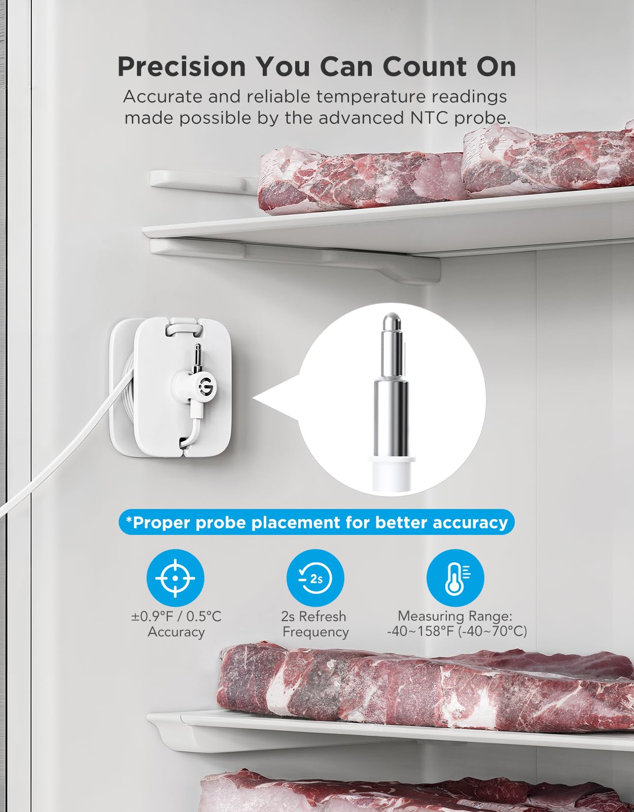 GoveeLife Termometro WiFi per frigorifero con allarme, misuratore di temperatura digitale wireless per congelatore con controllo tramite app, 2 anni di esportazione dati gratuita, per casa, cucina