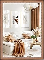 Vista 10 de Sawsile - Espejo redondo de madera, 45 cm, espejo circular rústico de granja con marco natural de madera con cuentas boho, espejo de pared