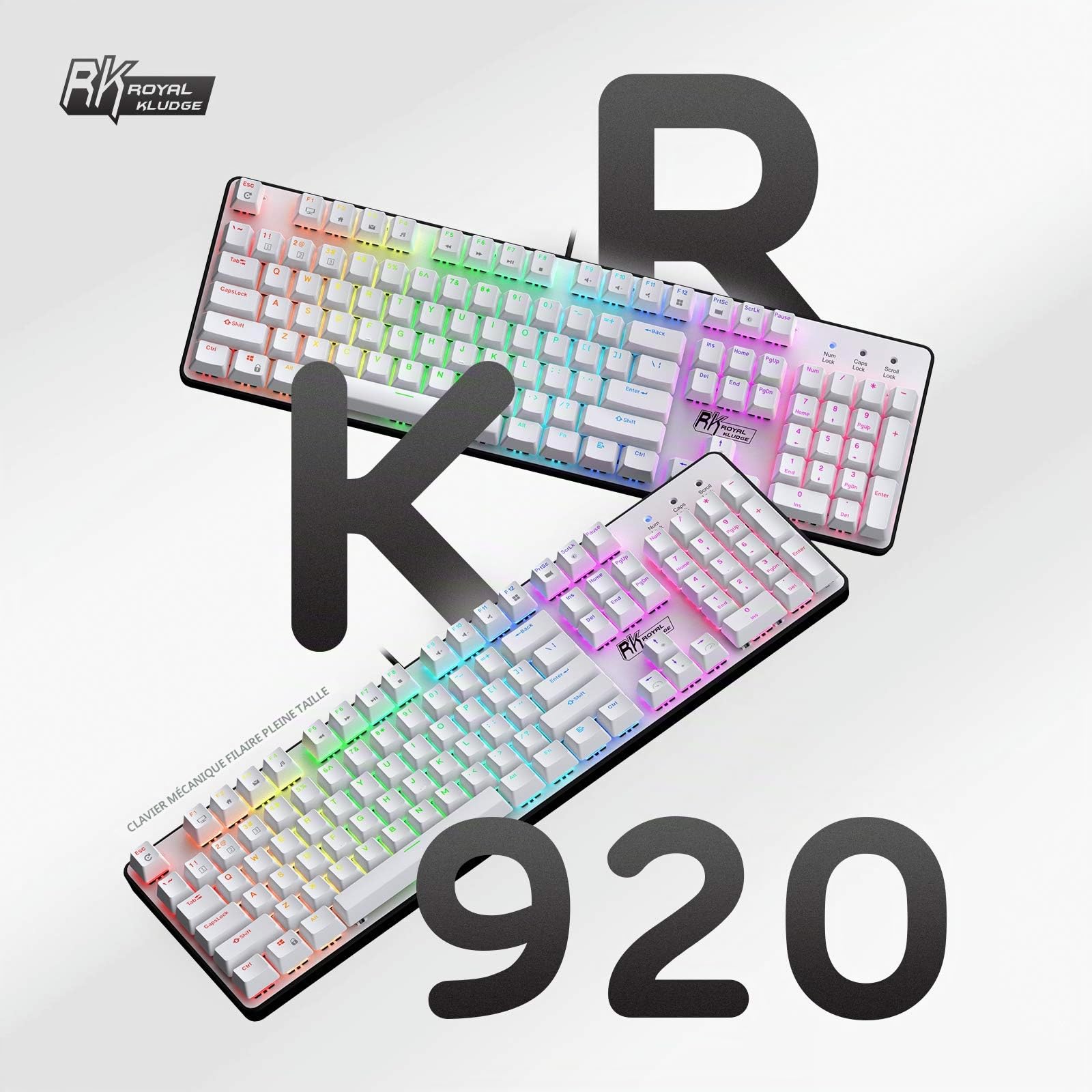 RK ROYAL KLUDGE RK920 Clavier mécanique pleine grandeur, rétroéclairé arc-en-ciel, 104 touches avec pavé numérique, interrupteur rouge