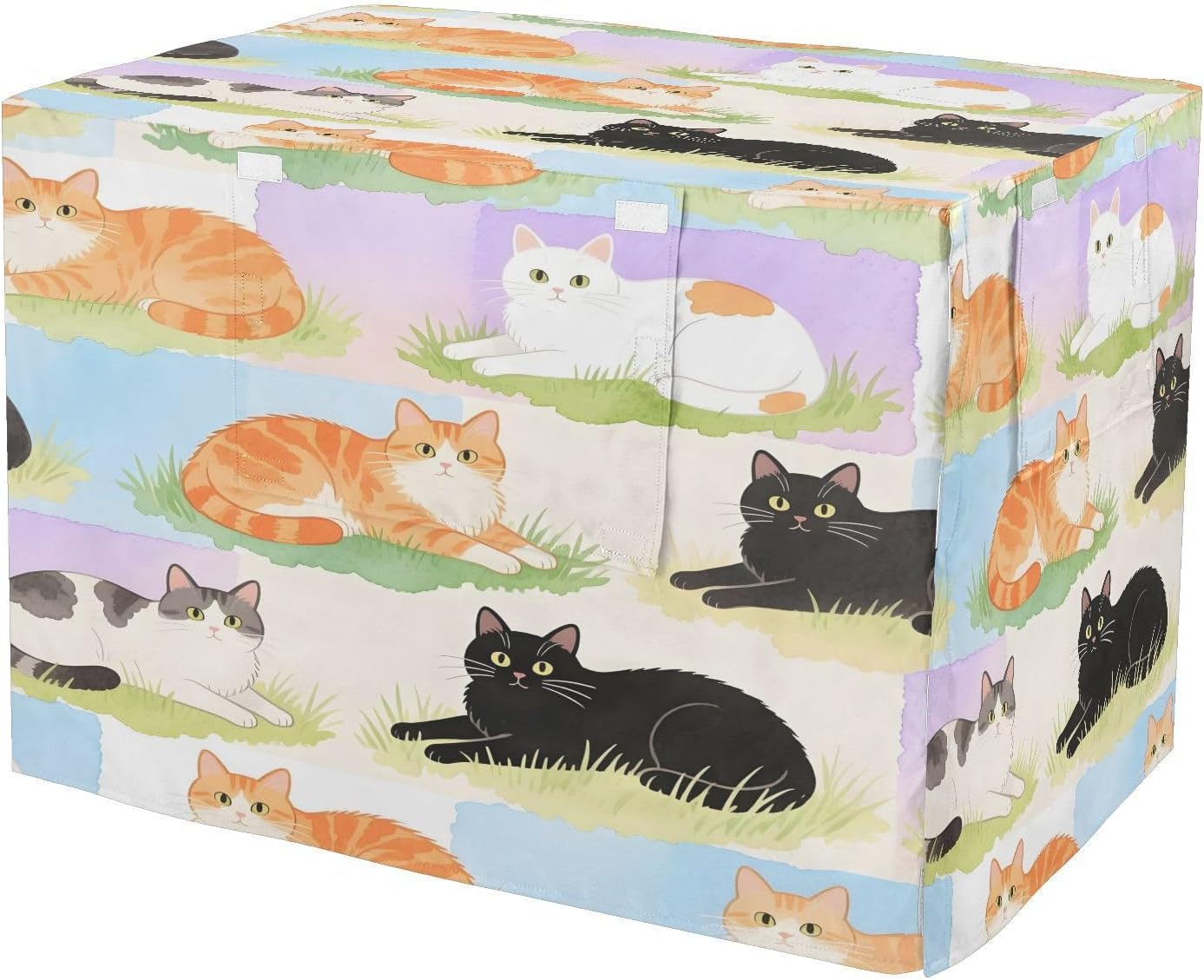 Watercolor Cat Garden Dog Crate Cover 600D Oxford Pet Kennel Cover with Mesh Window for Dog Cages, Windproof Waterproof Machine Washable, 42"x28"x30"