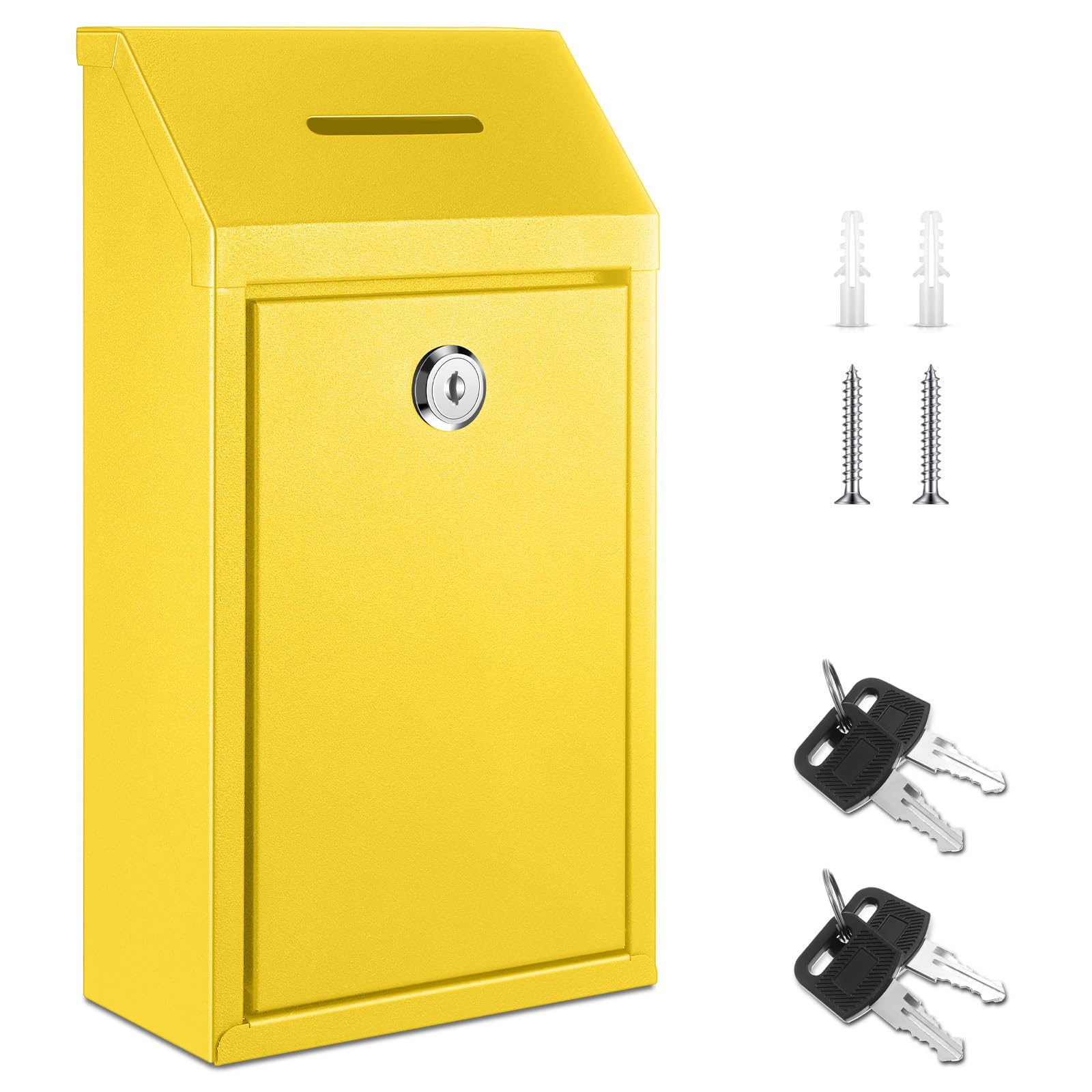 Yaocom Metal Donation Cash Box Collection Safe Suggestion Box with Lock Wall Mounted Mailbox Delivery Ballot Container for Home Office Outdoor Door