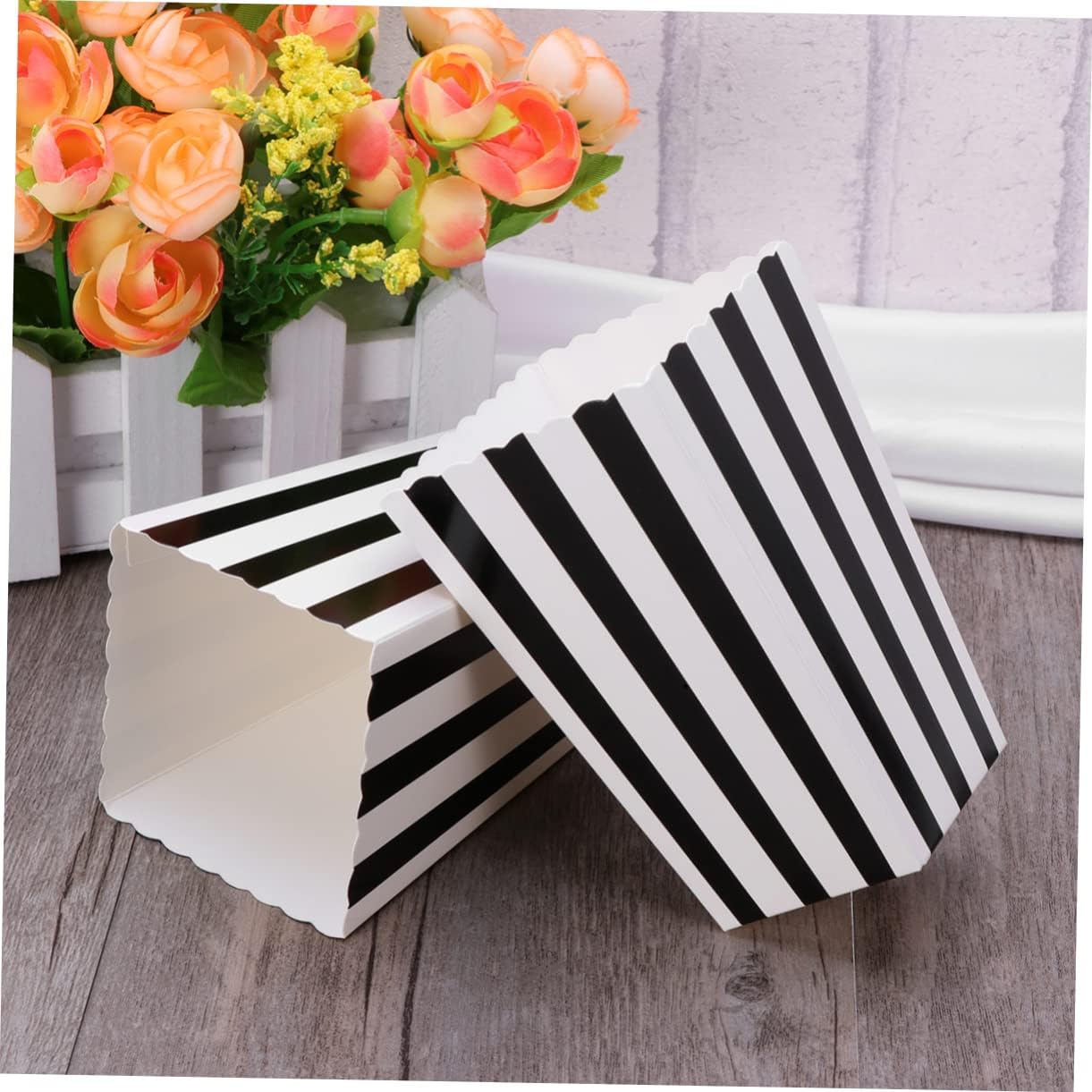 240pcs Black Popcorn Boxes Stripe Design Parties and Wedding Favors Easy to Store Paper Cartons for Snacks and Treats