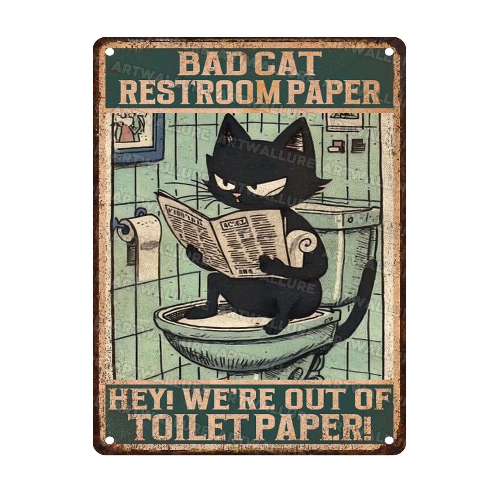 Black Cat Vintage Sign Bad Cat Restroom Metal Sign for Bedroom Bathroom Wall Decor 12x16inch