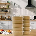 Disposable Paper Salad Bowls w/Lids 750ml to Go, 50PK Take Out Food Containers with Lids Non-Spill, 25 OZ Compostable Meal Prep Food Container for Restaurant Family Lunch Catering