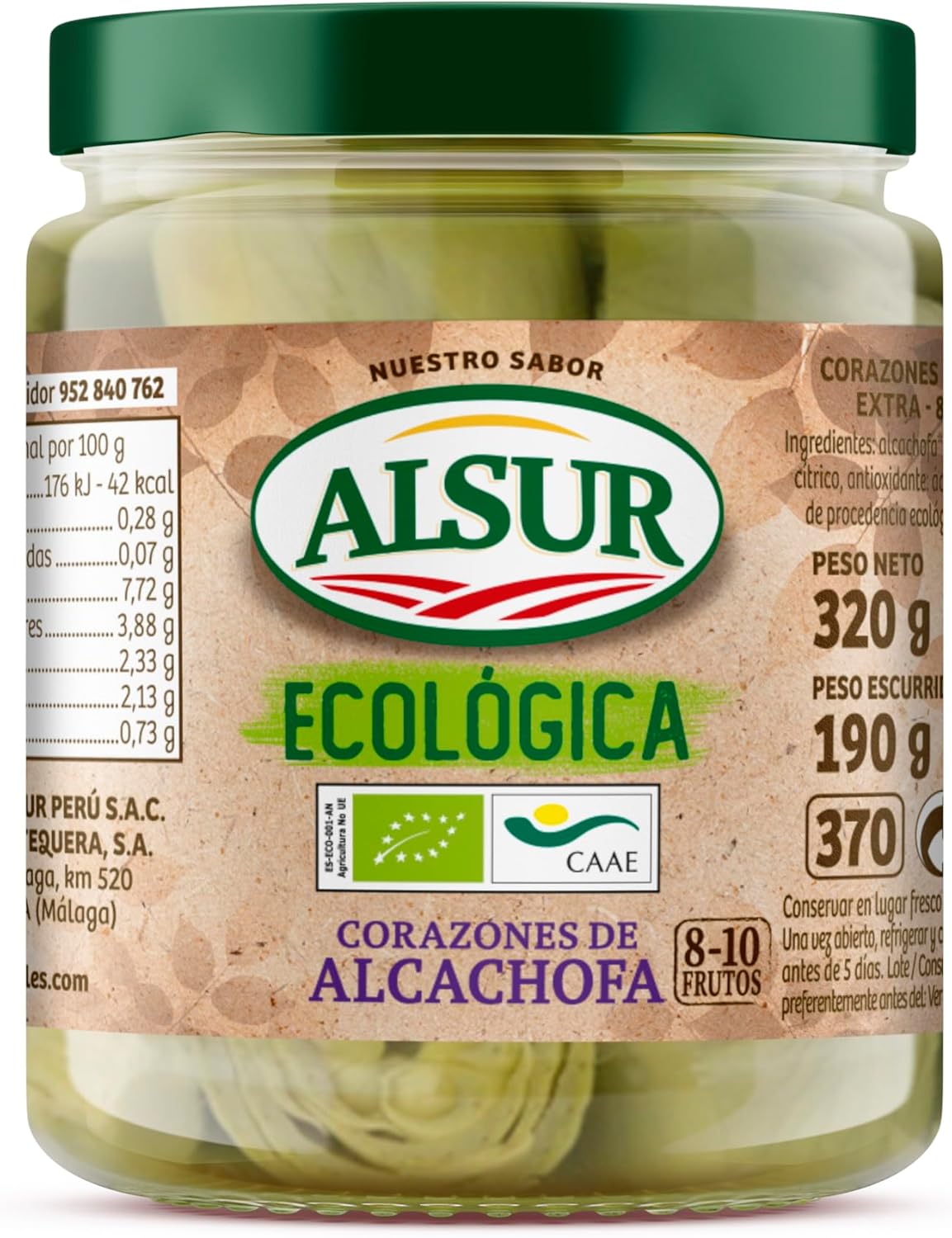 ALSUR ALCACHOFA ECOLOGICA MEDIANA 8-10 UNIDADES 190GR.