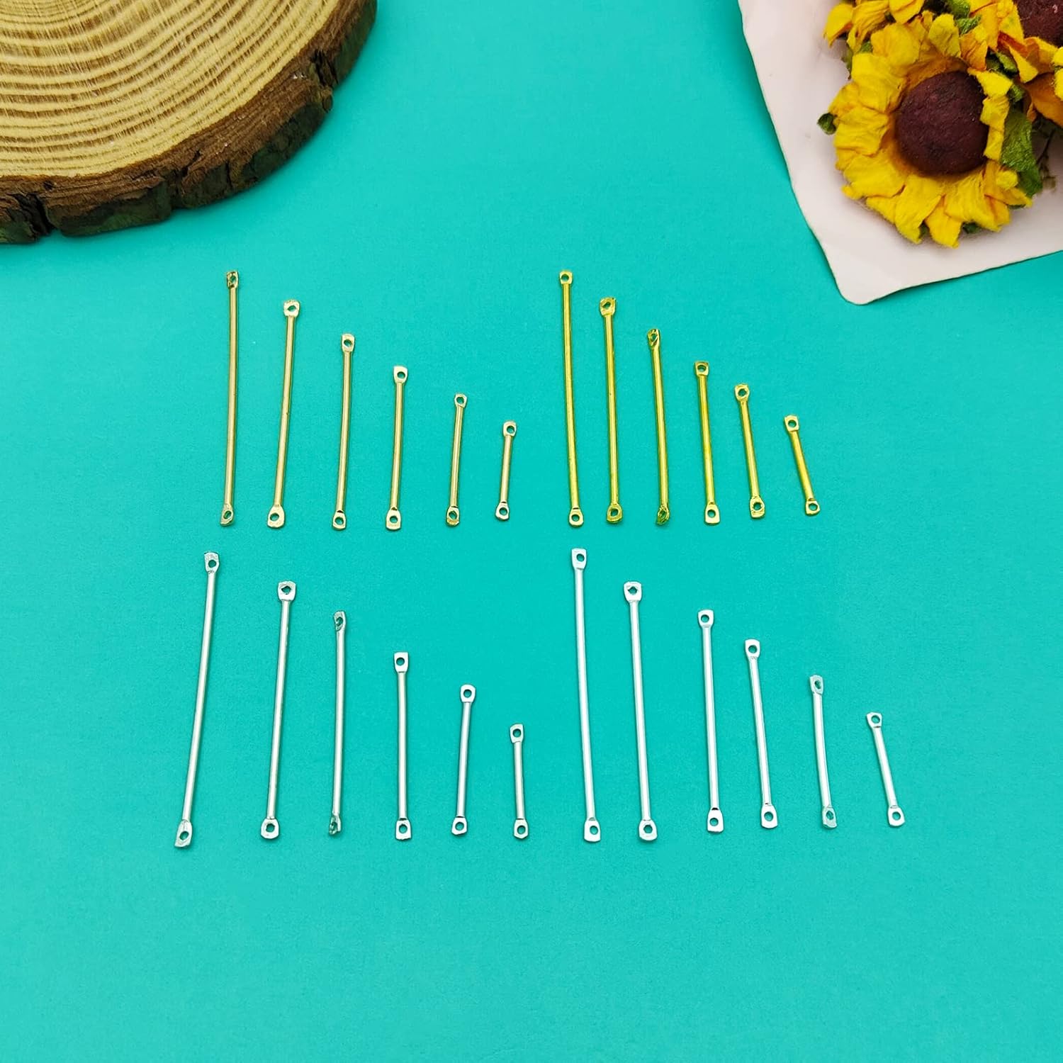 240pcs Brass Bar Links for Jewelry Making,6Sizes Bar Links Connector Bar Link Earring Connectors 2-Hole Stick Strip Beads Necklace Bracelet Earring Connectors for Jewelry Making(4 Colors) - Image 7