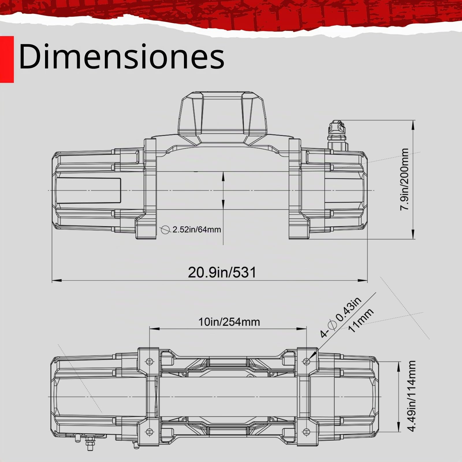RUGCEL WINCH 13500 lb de cuerda sintética Cabrestante eléctrico impermeable de 12V, control remoto inalámbrico 2 en 1, para SUV, camioneta y remolque - Serie TANK