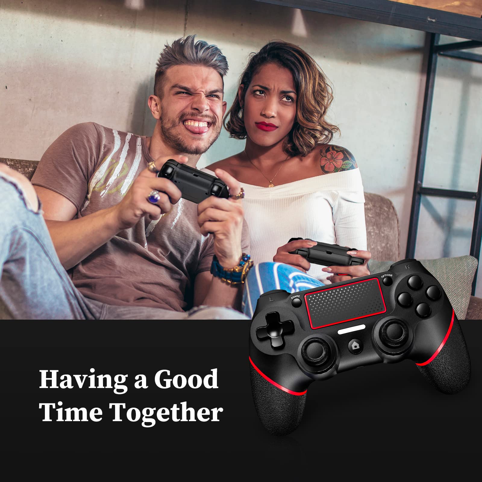 Shiptree Wireless Controller für PS-4, Game Controller Kompatibel mit P4/Slim/Pro/PC, mit Dual Vibration/6-Achsen Gyro/Hochpräzises Touchpanel/Audio Jack, 360°-Joystick Präzise Kontrolle Rot