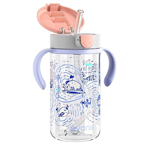 Miniatura 15 de Evorie Tritan - Vaso para sorber con popote a prueba de derrames, 10 onzas para bebés y niños pequeños de 1 a 3 años, botella de agua con pajilla