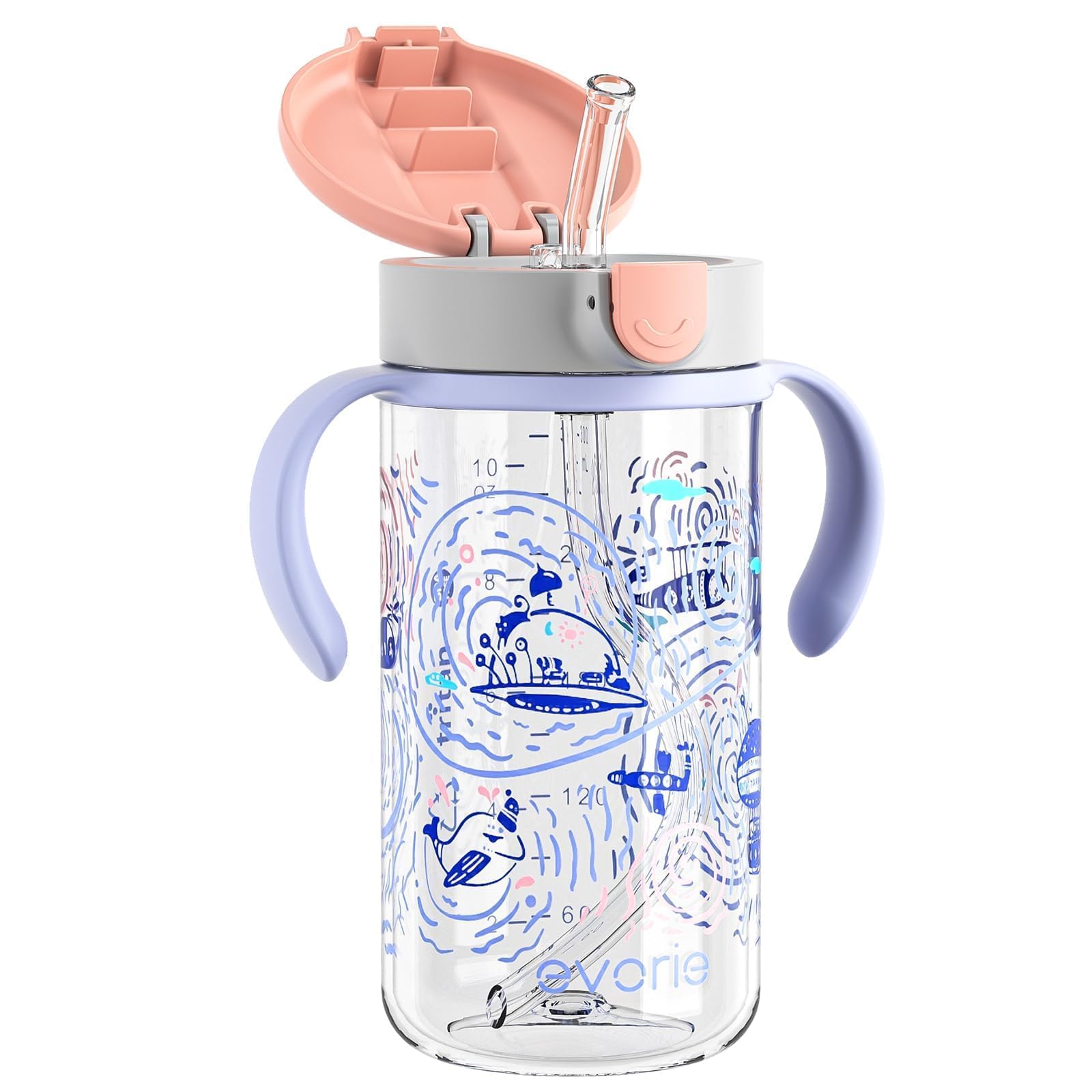 Evorie Tritan Spout Cup for Small Kids with Silicone Straw, Leak-Proof Straw, Water Bottle for 1-2 Years Old Kids 1-2 Years, 284ml, Removable Handles, Great for School-image-42