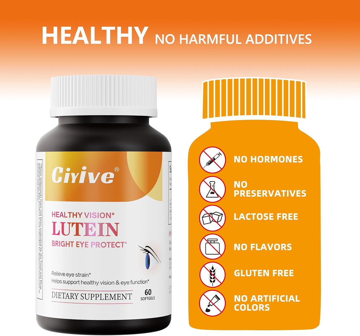 Lutein and Zeaxanthin Vitamin Dietary Fiber Supplement - Non-GMO and Gluten-Free - 60 Tablets