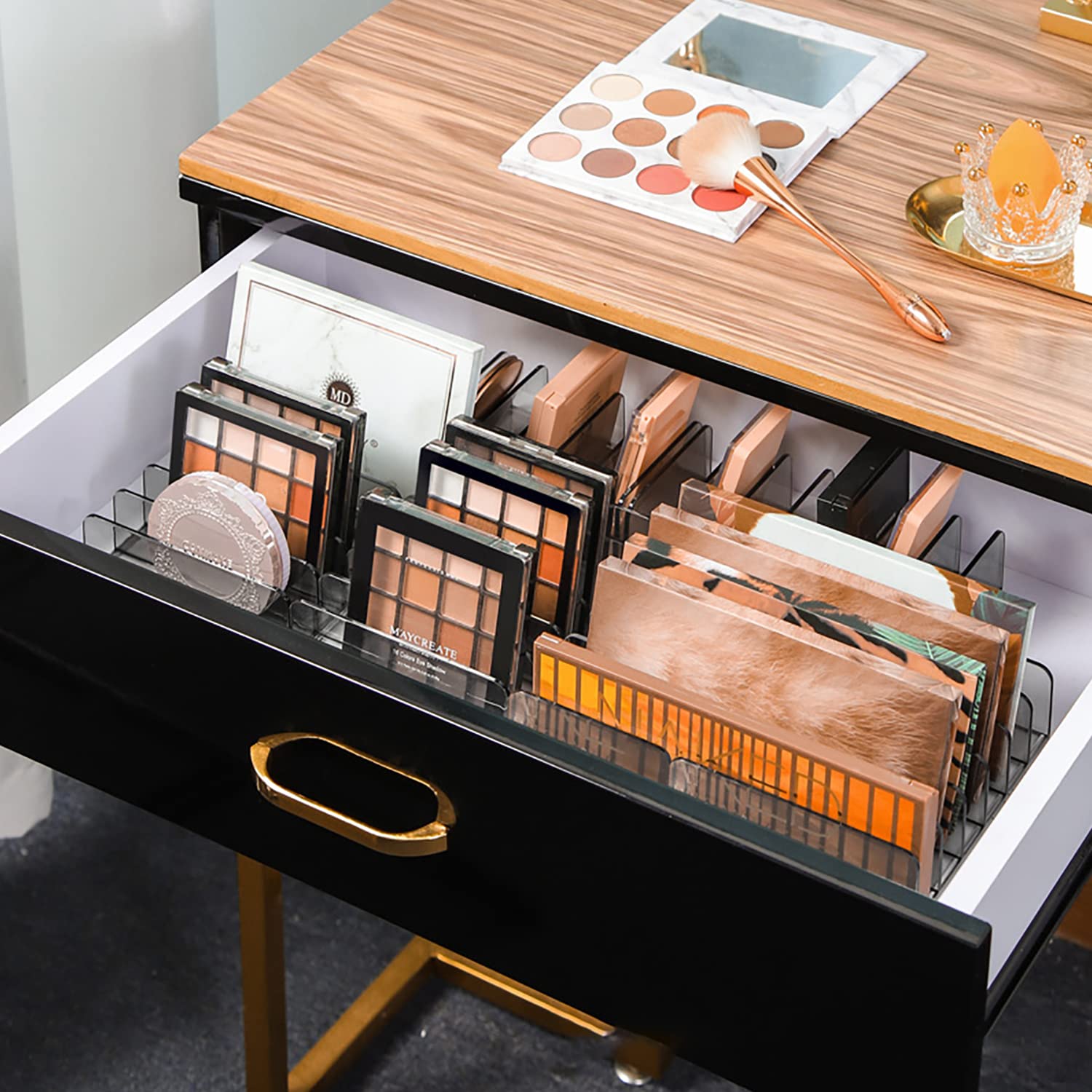 JESSCAT Make-up Organizer Aus Kunststoff – 7-Fach Unterteilung Für Paletten & Kosmetik, Transparent, Größe S (17x8,5x4 Cm)