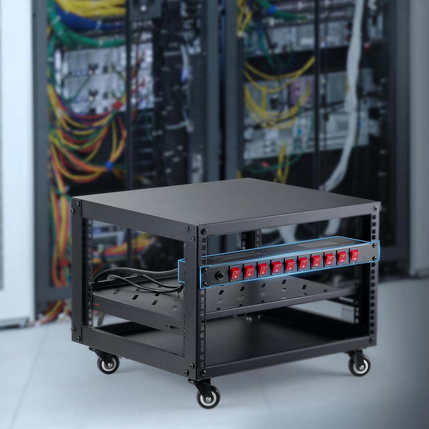 VEVOR 10 Outlet Horizontal 1U Rack Mount PDU Power Strip for Network Server Racks, 10 Individual Led Switches Surge Protection & Overload Protection, 110-125V/15A, with 6ft 14AWG Power Cord