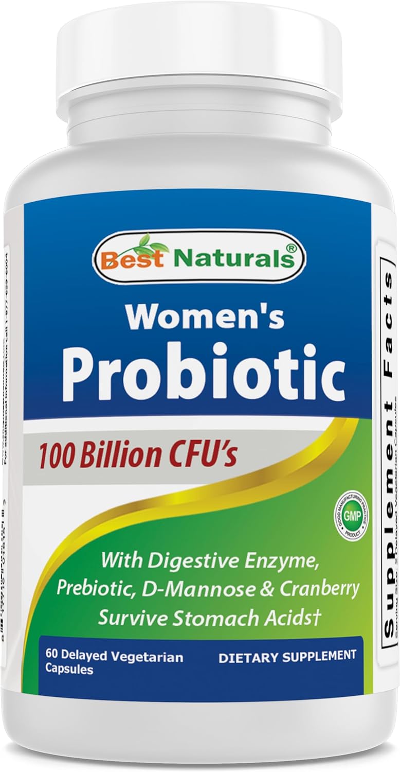 Best Naturals Probiotics for Women 100 Billion CFU – 10 Strains + Prebiotics Fiber + Digestive Enzyme Blend + Women’s Health Herbal Blend – Immune, Digestive & Gut Health – 60 Deleyaed Capsules