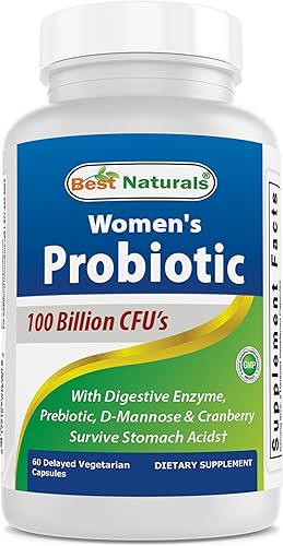 Best Naturals Probióticos para mujeres 100 mil millones de UFC  10 cepas + fibra de prebióticos + mezcla de enzimas digestivas + mezcla de hierbas
