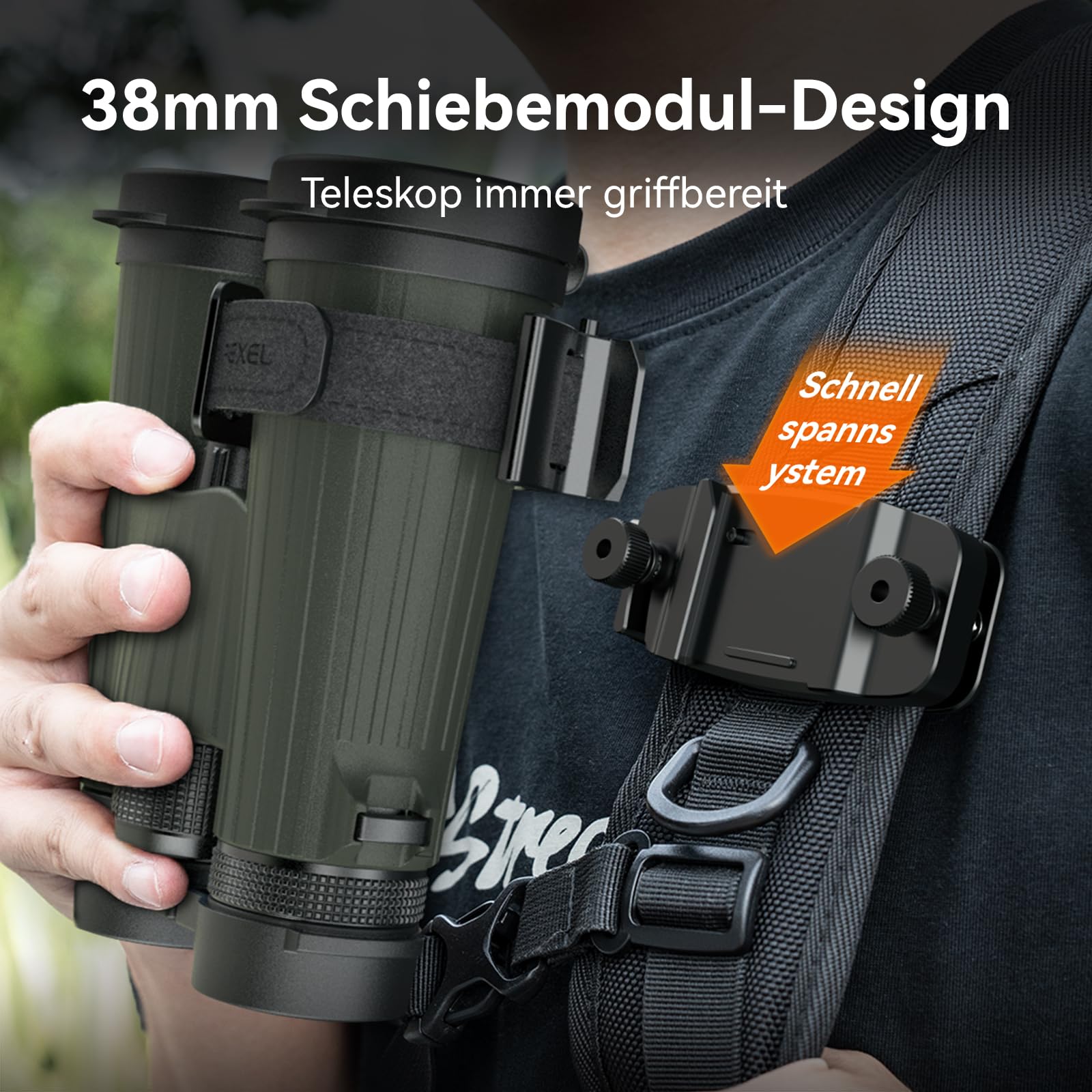 APEXEL Universal Fernglas Rucksack Adapter – 38mm Schnellwechselplatte & 1/4" Gewindeanschluss,Teleskop-Halterung Adapter,Monocular Telescope-Rucksack Clip,Geeignet für Rucksackgurte/Gürtel