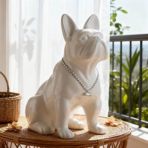 Miniatura 7 de Estatua de bulldog francés, estatua de perro sentado de resina de pug blanco, escultura de decoración del hogar, decoración de escritorio de sala de