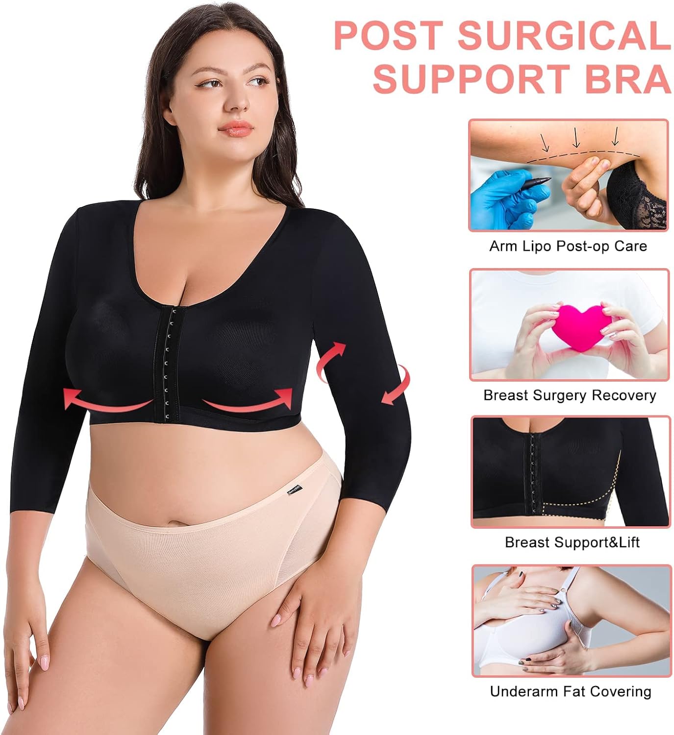 Plus Size Women's Arm Shaper Tops Arm Lift Slimmer Compression Sleeves Support Garment Post Surgical Corrector - Image 2