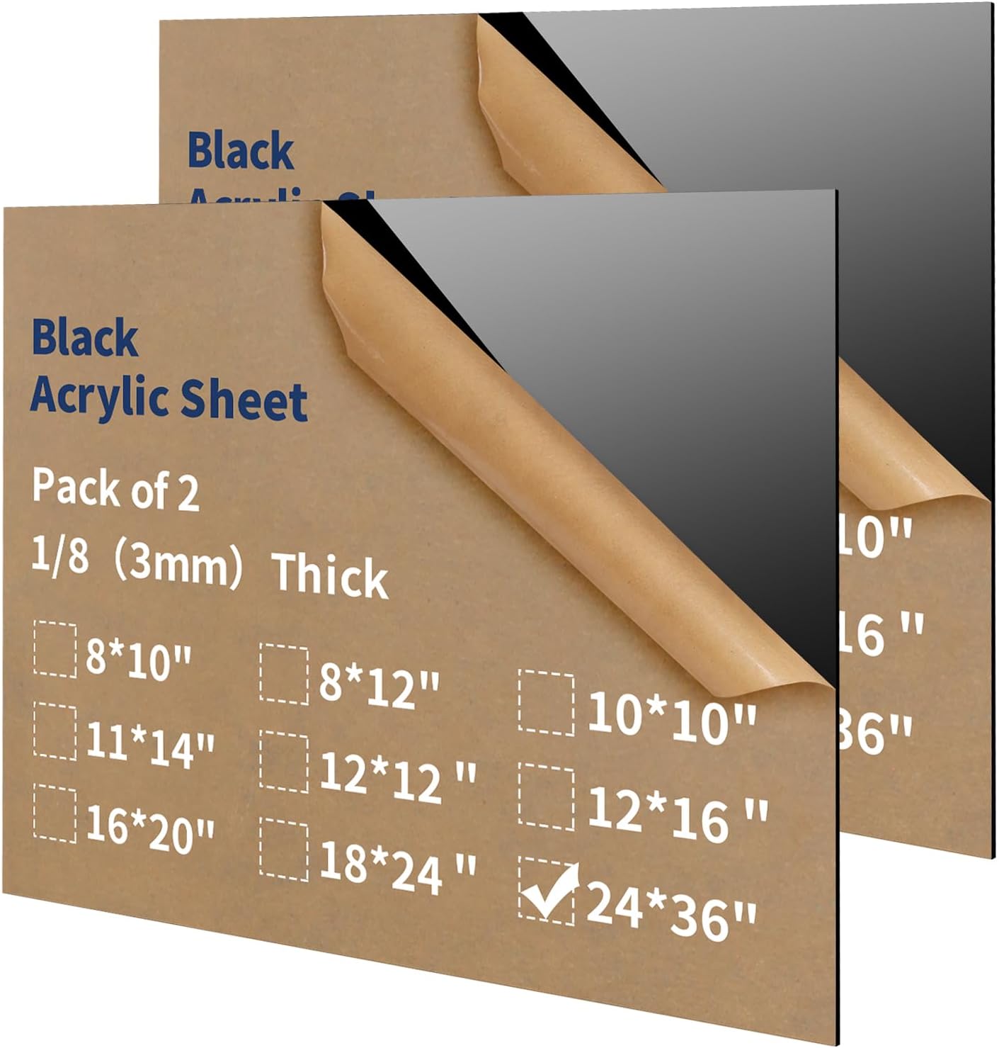 1/8 Thick 24x36 inch Acrylic Sheets for Creative DIY Projects Laser Cutting - 2 Pack Plexiglass Sheets Black