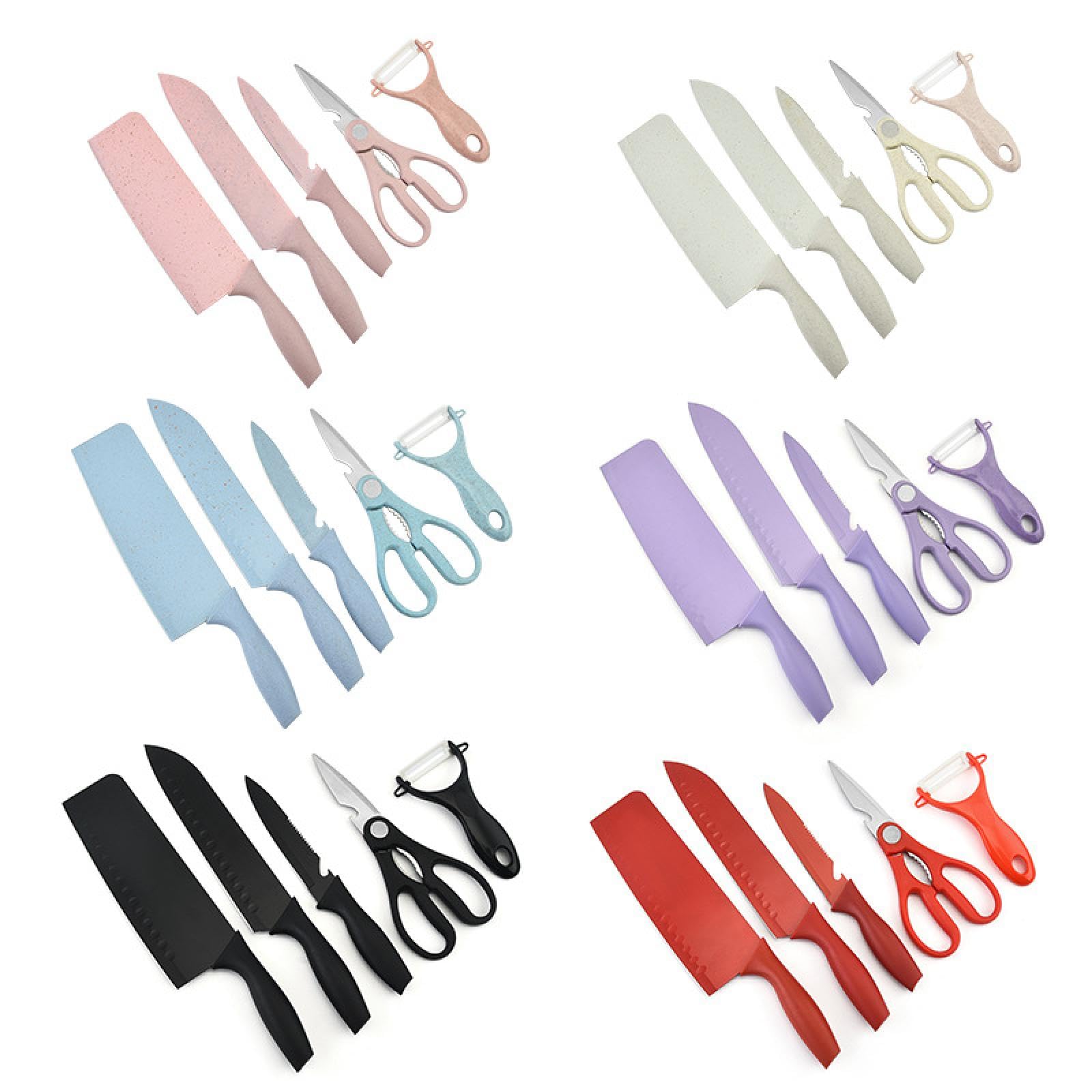 Small Straw Handle Stainless Steel Knife Five-Piece Set Baby Food Supplement Knife Kitchen Scissors Household Chef Knife Fruit