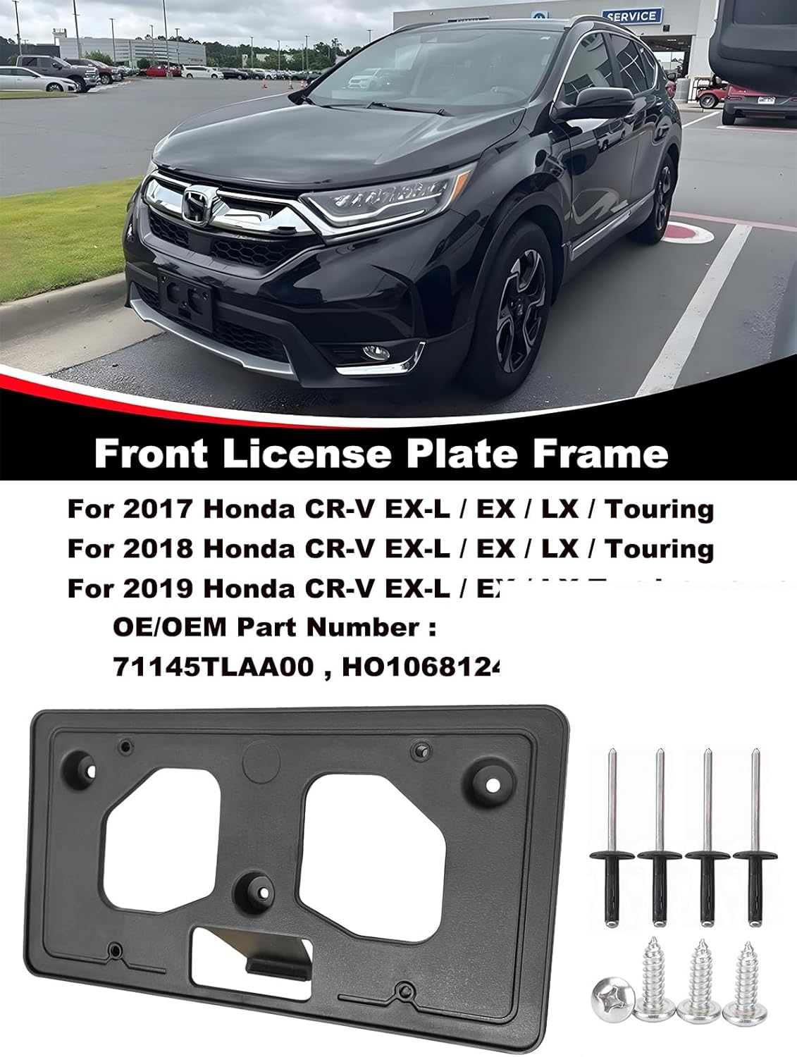 FASTCHE Front Bumper License Tag Plate Frame Bracket Holder Compatible with 2017 2018 2019 Honda CR-V Replace # 71145TLAA00 HO1068124