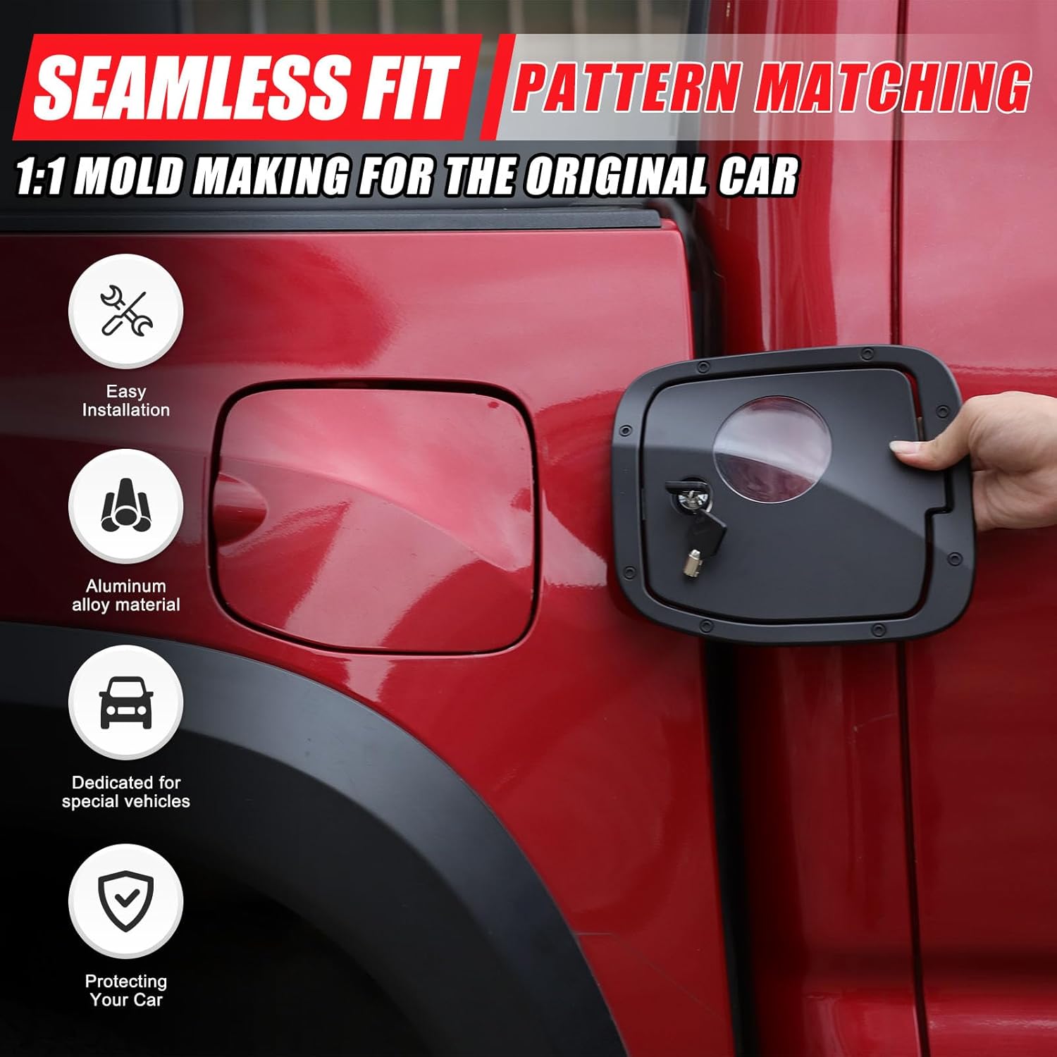 Aluminum Fuel Tank Cap Trim Cover Replacement Anti-theft Lock Fit for Toyota Tacoma 2016-2022 2023, Door Fuel Tank Cover W/Lock Gas Cap Tank Trim Decoration Kit, B style