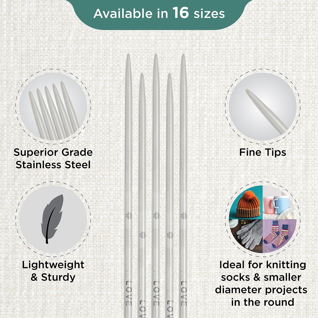 KnitPro The Mindful Collection Double Pointed Needles 6" (15cm), Silver, 2.50mm - Image 3