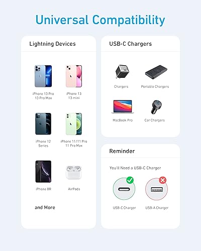 Vista 48 de Anker - Cable de carga de nailon USB-C a Lightning Negro