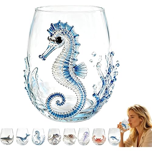 Artisanal Blue Ringed Octopus Glassware, 3D Octopuses Stemless Wine Glasses, 12 Oz Novelty Handcrafted Marine Animal Bar Glass, Coastal Home Decor Gift for Ocean Lovers (#D)