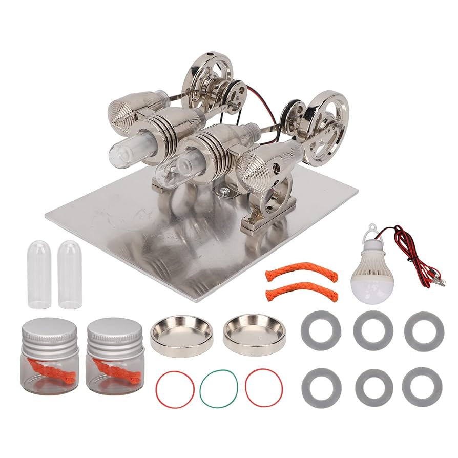 2気筒4ストローク エンジン 卓上模型 スターリングエンジン 原動機模型 2気筒4ストローク エンジン 卓上模型 スターリングエンジン