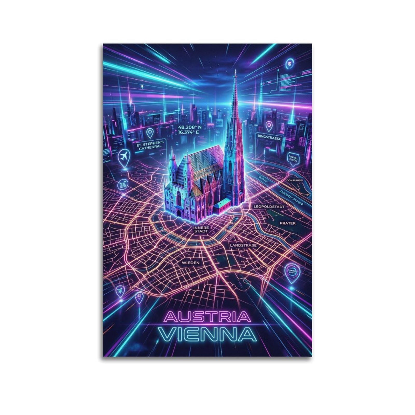 XKUGA Gamer Room Aesthetic Vienna Austria Map Poster Modern Decorative Canvas Prints - Ideal Wall Art for Family, Man Cave, Game Room, Boys & Girls Bedroom 20x30inch(50x75cm)
