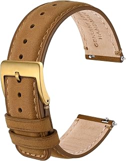 ANBEER Genuine Leather Watch Band,Quick Release Strap with Stainless Steel Buckle, Multiple Sizes & Colors for Men Women
