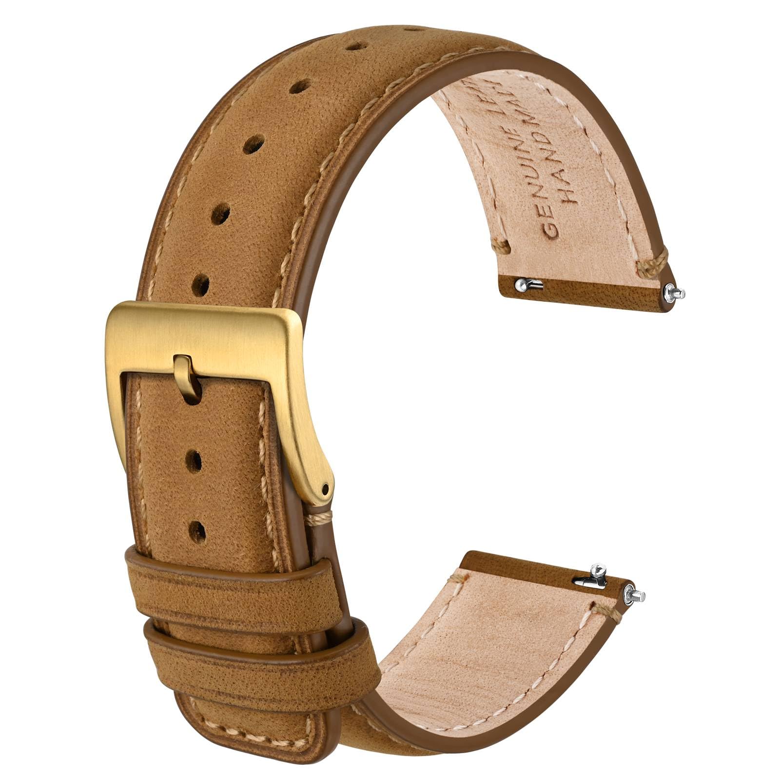 Anbeer Uhrenarmband aus echtem Leder,Schnellverschlussarmband mit Edelstahlschließe,verfügbare Größen 18mm,20mm,22mm,24mm